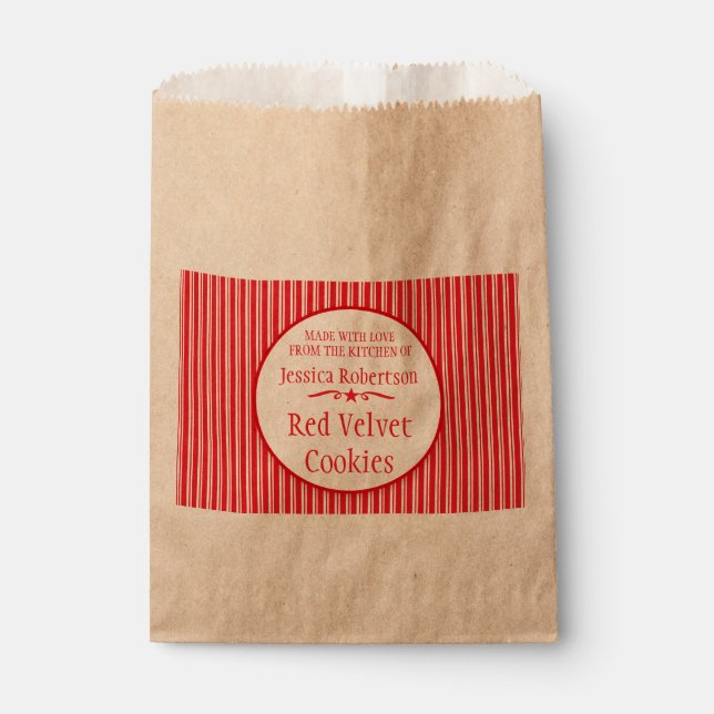 Red white stripe Christmas swap custom baking bags (Front)