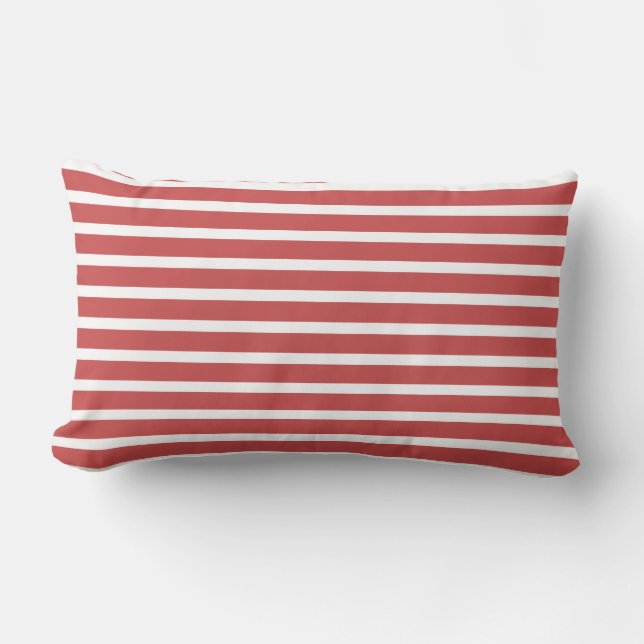 Red White Stripe Classic Nautical Design Outdoor Cushion (Front)