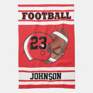 Red & White Stripe Football Jersey Tea Towel