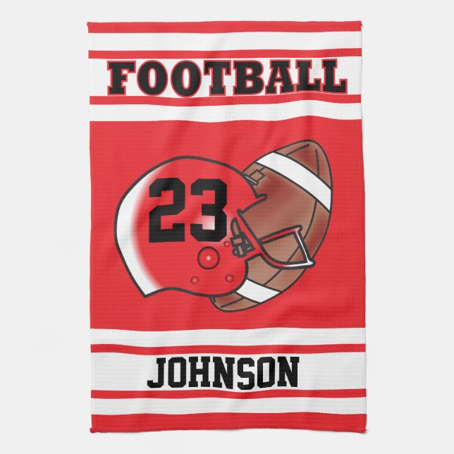 Red & White Stripe Football Jersey Tea Towel (Vertical)