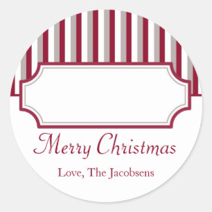 Red white stripe frame Christmas holiday gift tag