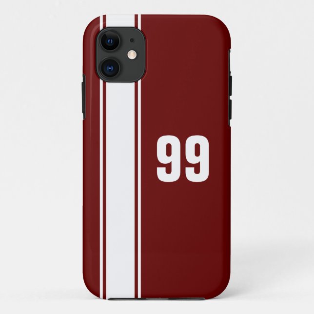 Red & White Stripe Jersey Numbered iPhone Case (Back)