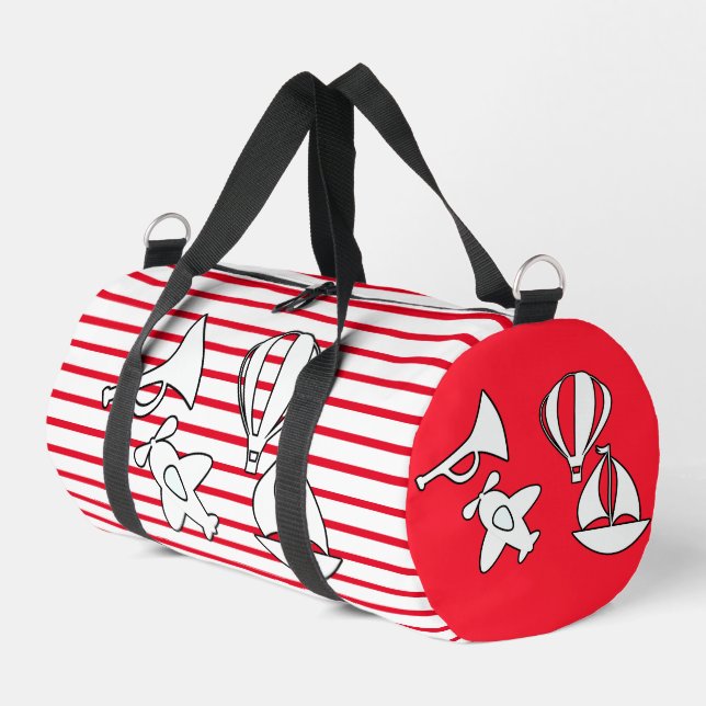 Red White Stripe Kids  Duffle Bag (Left Corner)