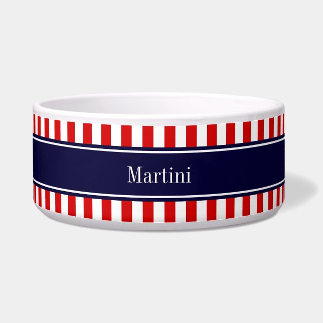 Red White Stripe Navy Blue Name Monogram (Front)