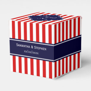 Red White Stripe Navy Blue Name Monogram Favour Box