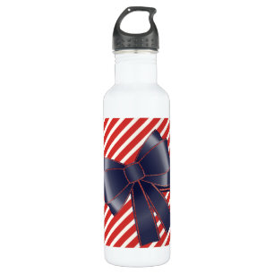 Red & White Stripe Navy Bow Water Bottle