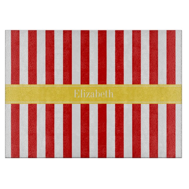 Red White Stripe Pineapple Name Monogram Cutting Board (Front)