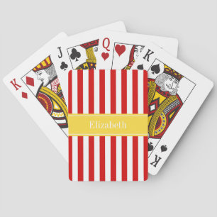 Red White Stripe Pineapple Name Monogram Playing Cards