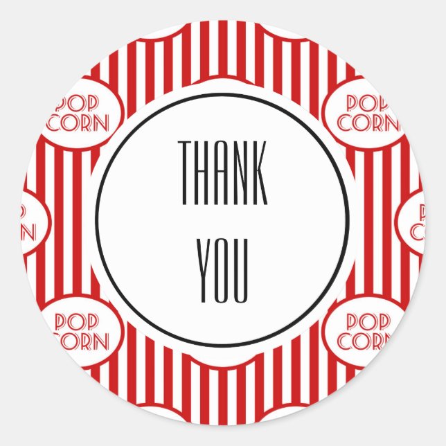 Red White Stripe Popcorn Box Movies Personalised Classic Round Sticker (Front)