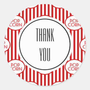 Red White Stripe Popcorn Box Movies Personalised Classic Round Sticker