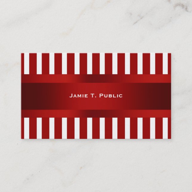 Red & White Stripe, Red Ribbon Business Card (Front)