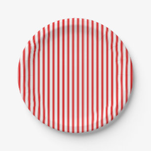 Red White Stripe Ticking Paper Plate