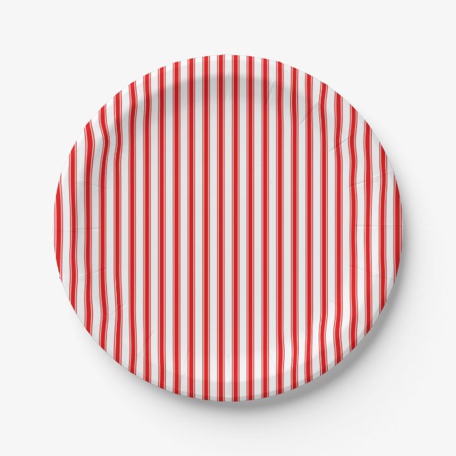 Red White Stripe Ticking Paper Plate (Front)