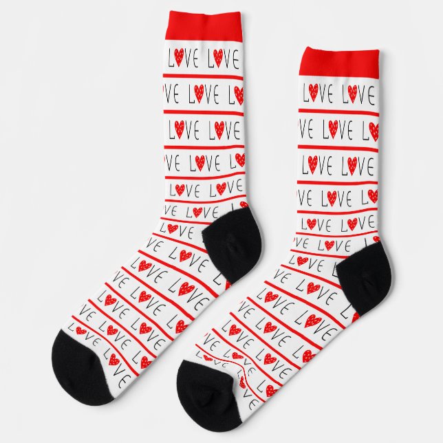 RED & WHITE STRIPE VALENTINE'S DAY LOVE SOCKS (Left)
