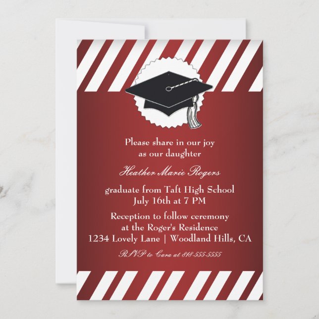 Red White Striped Graduation Inivitation Invitation (Front)