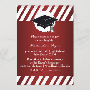 Red White Striped Graduation Inivitation Invitation