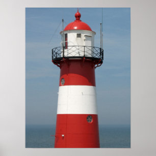 Red White Striped Lighthouse Sea Photo Poster