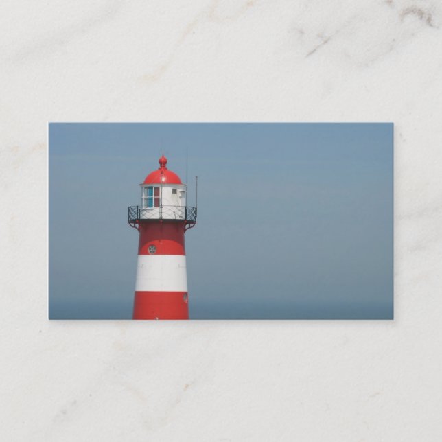 Red White Striped Lighthouse Sea Small Photo Card (Front)