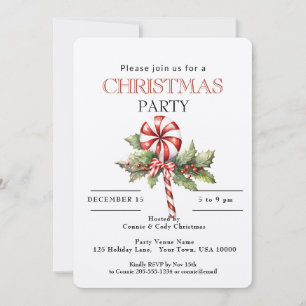 Red & White Striped Lollipop, Christmas Party Invitation