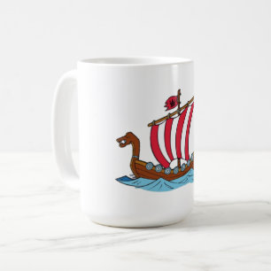 Red White Striped Sail Viking Ship Clipart Coffee Mug