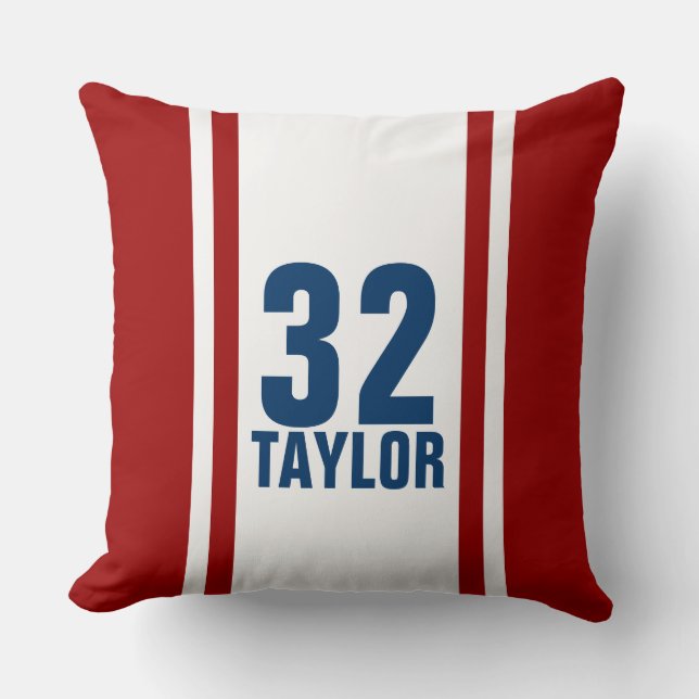 Red & White Striped Sports Jersey Throw Pillow (Front)