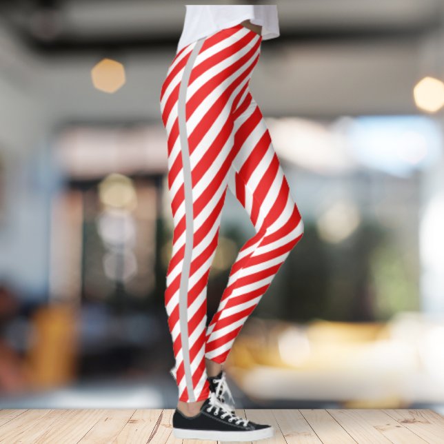 Red/White striped with side grey line Leggings (Creator Uploaded)
