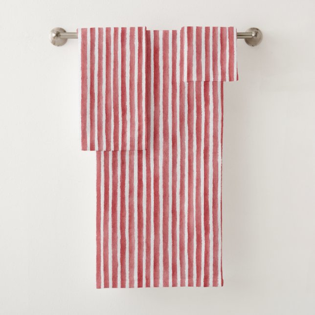 Red White Stripes Bath Towel Set (Insitu)