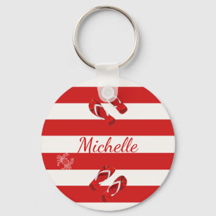 Red white stripes beach summer name key ring