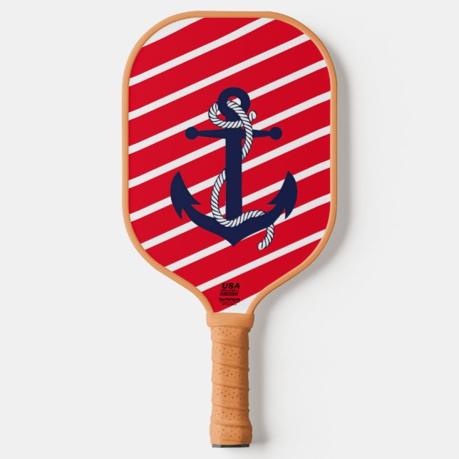 Red, White Stripes & Blue Anchor Pickleball Paddle (Front)