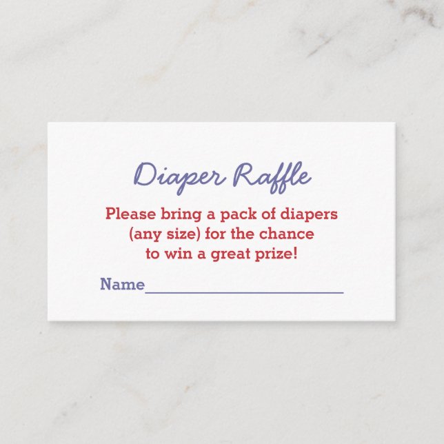 Red White Stripes Blue Text Small Diaper Raffle Enclosure Card (Front)