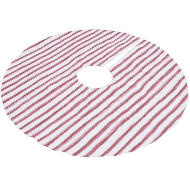 Red White Stripes Brushed Polyester Tree Skirt (Angled)
