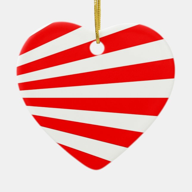 red white stripes candy heart ceramic tree decoration (Front)