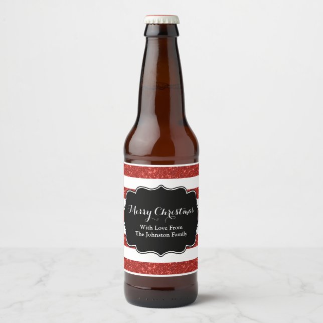 Red White Stripes Christmas Custom Beer Label (Front)
