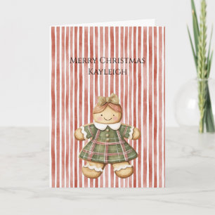 Red White Stripes Christmas Gingerbread Girl Card