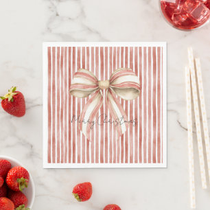 Red White Stripes Christmas Pretty Bow Napkin