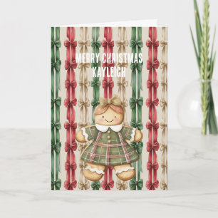 Red White Stripes Christmas Ribbons Gingerbread Card