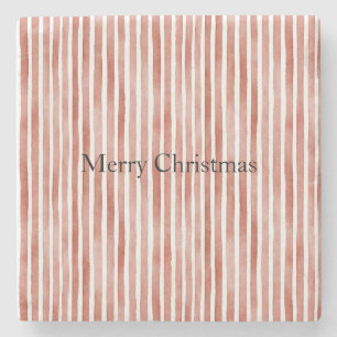 Red White Stripes Christmas Stone Coaster