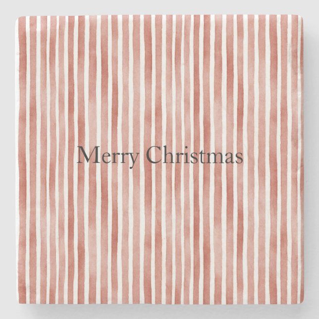 Red White Stripes Christmas Stone Coaster (Front)