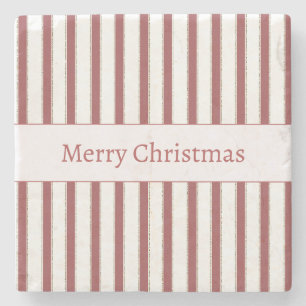 Red White Stripes Christmas Stone Coaster