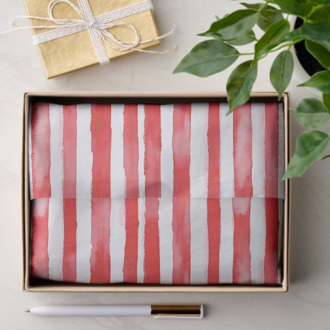 Red White Stripes Christmas Tissue Paper (Gift)