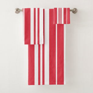 Red White Stripes Coastal Seaside  Bath Towel Set