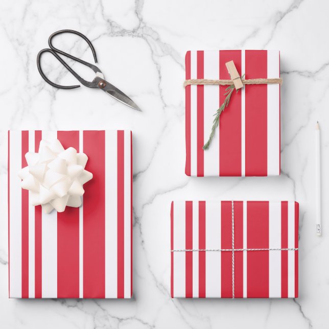 Red White Stripes Coastal Seaside  Wrapping Paper Sheet (Front)