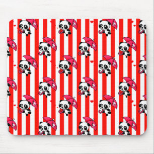 Red White Stripes Cute Mouse Mat