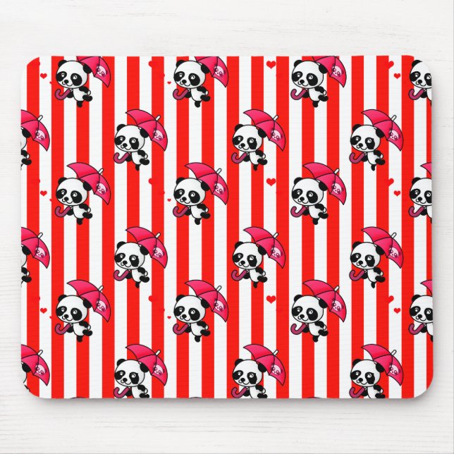 Red White Stripes Cute Mouse Mat (Front)