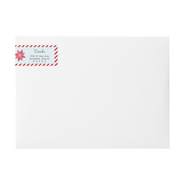 Red & White Stripes Cute Poinsettia Christmas Wrap Around Label (Front)