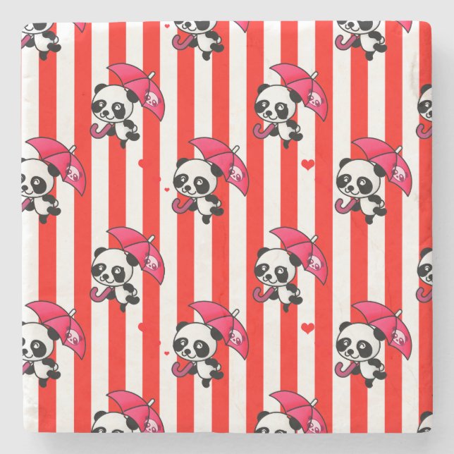 Red White Stripes Cute Stone Coaster (Front)