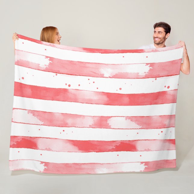 Red White Stripes Dots Christmas Fleece Blanket (In Situ)