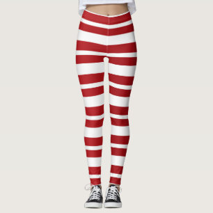 Red & White Stripes Festive Holiday Christmas Leggings