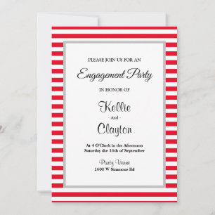 Red/White Stripes Framed Engagement Party Invitation