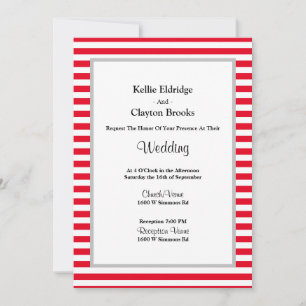Red/White Stripes Framed Wedding Invitation